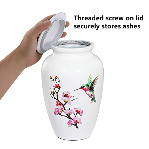 Memorials Urns for Human Ashes Adult Female and Male, Large Hummingbird Urn | White Metal Cremation Urn, Clean Interior, Secure Screw Lid, Engravable Funeral Urns, 220Lbs Capacity, with Velvet Bag - size: 1 Adult Urn