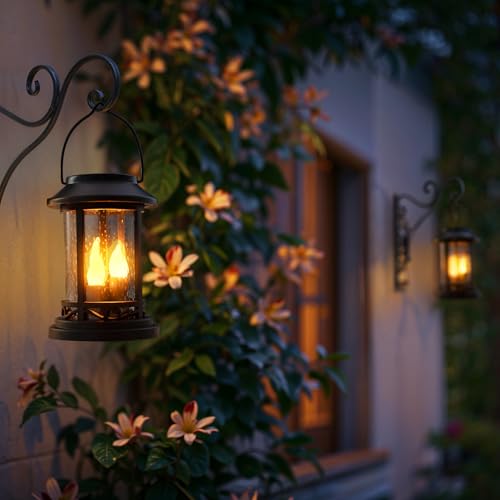 Beautyard 6 Packs Outdoor Solar Candles Lights Flickering Decorative Lantern Stake Lighting for Garden, Backyard, Lawn, Pathway, Patio Accessories and Decor ( Small 6 Pack , Black )…