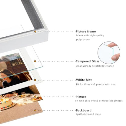 8x16 College Triple Photo Frame with Tempered Glass, PS10-GYT6 - color: Grey, size: 8X16 inch
