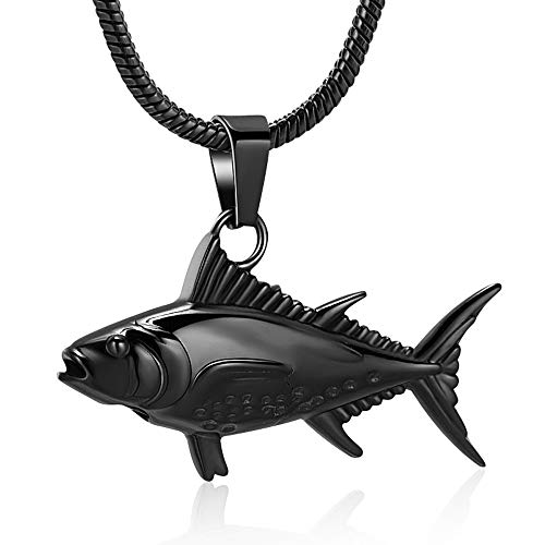 Imrsanl Fish Urn Necklaces Cremation Jewelry for Ashes | For Men Women, Funeral Keepsake, Memorial Human Pets Ashes Pendant - color: Black