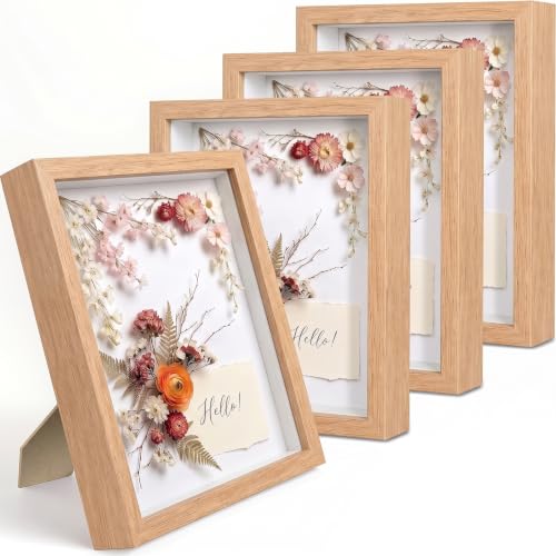 4 Pack Shadow Box Frame Display Cases, 8"x 10" Wood Deep Black Handicrafts Shadowbox for Flowers Jersey Wedding (Burlywood) - color: Burlywood