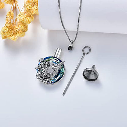 PELOVNY Urn Necklaces for Ashes of Loved Ones 925 Sterling Silver Personalized Heart Locket Urn Necklace Cremation Keepsake Memorial Jewelry Gifts for Women Men - color: Hummingbird Urn-1