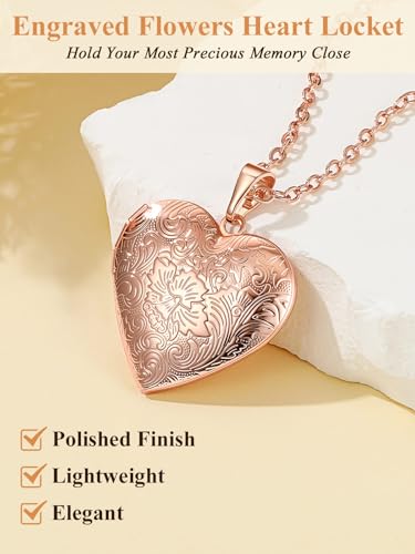 Custom4U Personalized Heart Locket Necklace with Pictures,Sunflower/Angel Wings/Heart Shaped Lockets Custom Photo,Gold/Rose Gold/White Lockets That Holds Picture,Customized Memorial Jewelry for Women - color: A-Heart-Rose Gold(Locket Only)