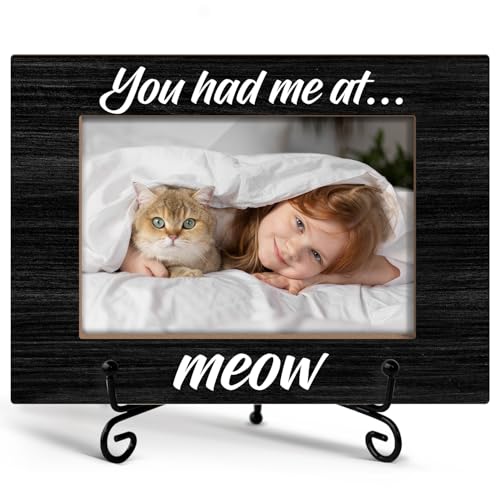 Yuansail You Had Me At Meow - Cat Picture Frame, Pet Lover Gifts Pet Memorial Gift, Cat Gifts For Women Men Friend, Photo Gift For Birthday Keepsake, 4x6 Picture Frame Wood Vertical -94 - color: paw-07