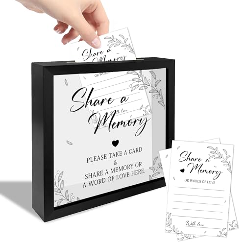 Share a Memory Card Box with Acrylic Window, 20 Pcs Memory Cards, for Sympathy Condolence Messages, Remembrance Table Decor, for Funeral Graduation Wedding Bridal Shower Birthday, 8 x 8 in - color: Funeral-A