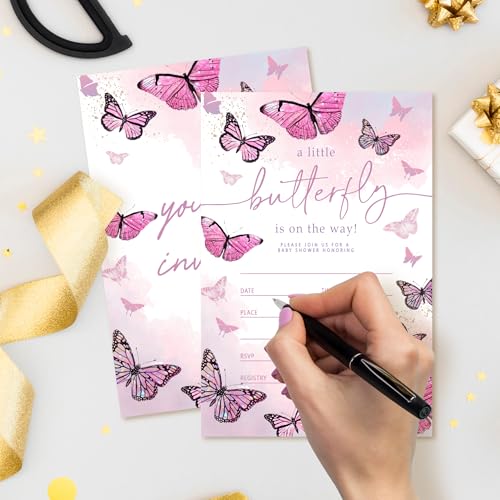 20 Butterfly Baby Shower Invitations, for Girls (050)