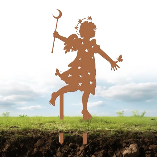 Dancing Angel Garden Stake, Vintage Rust Metal Memorial Decor for Yard - color: Dancing Angel