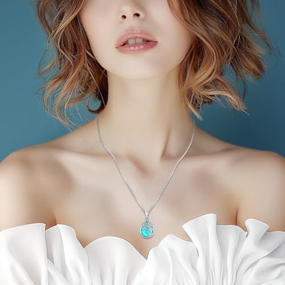 Sterling Silver Tree of Life Necklace for Women Oval Family Tree Necklace Abalone Shell Moonstone Pendant Mother Day Necklace for Mom Tree of Life Jewelry - style: Tree of Life-Turquoise-2