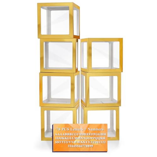 Ledido Transparent Balloon Boxes with 78 Letters Numbers for Custom Name - color: Gold, size: 7PCS Boxes
