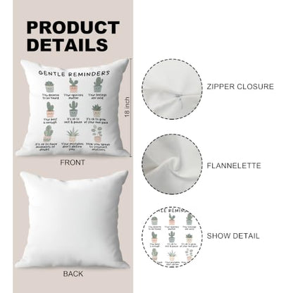 Gentle Reminders Plant Mental Health Pillow Cover 18x18 Double-Sided - color: Gentle Reminders