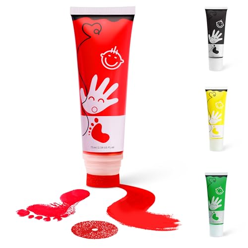 Baby Hand and Footprint Paint with Sponge Head, 2.54 fl oz, Non-Toxic & Acid-Free, Washable Baby Safe Paint for Newborn Keepsakes, Dog Nose & Paw Prints, Ideal New Mom Gift - Red - color: Red