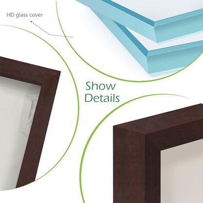 FrameWorks Mahogany Wooden Shadow Box Frame - 8' x 8' Display Case with Soft Felt Back, Tempered Glass, Elegant White Ball Push Pins - color: Mahogany, size: 8"x8"