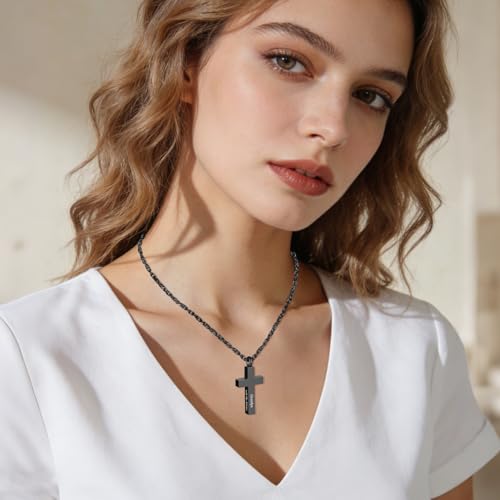 Cremation Cross Necklace for Ashes Stainless Steel Cross Urn Pendant Ashes Holder Memorial Jewelry-With Me Always - style: Grandpa