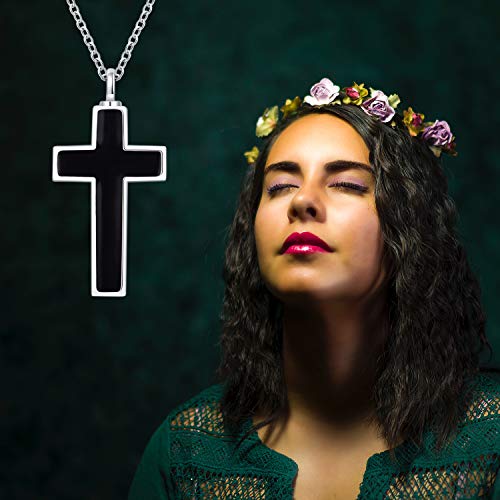 Cross Urn Necklace for ashes 925 Sterling Silver religious Cross Cremation Pendant Jewelry Faith Hope Love Gifts for Men - style: black cross urn necklace