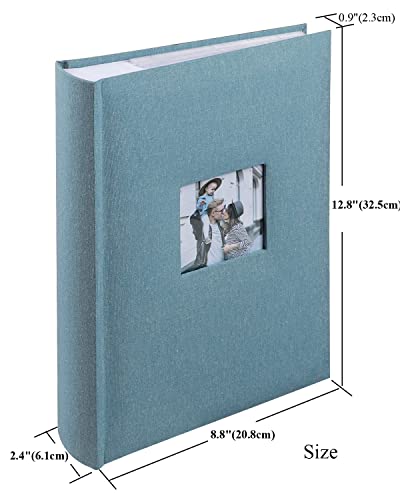 1DOT2 Photo Album for 4x6 Pictures with Writing Space, Cyan Blue | Holds 402 Photos,Linen Cover with Front Window, Acid-free Inner Pages, Ideal for Marriage Children Travel Family - color: Cyan Blue