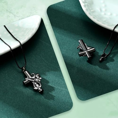 Butterfly Cross Cremation Jewelry Urn Necklaces Stainless Steel Cross Urn Necklaces for Ashes Memorial Keepsake Pendant for Women Gifts With Funnel Kit & Bag - color: Grey+White