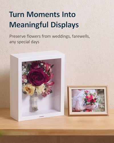 Wisedry 10x8 Inch Flower Shadow Box Frame - 360° Airtight Seal Wedding Shadow Box with Silica Gel Packets, Memory Display Cases for Wedding Bouquet, Pet Memorabilia, Medals