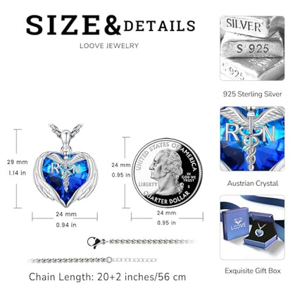 Angel Wings Necklace 925 Sterling Silver Guardian Angel Nurse RN Caduceus Pendant Charm Crystal Angel Jewelry Gifts for Women - style: G-Angel Wings-Nurse-RN-Blue