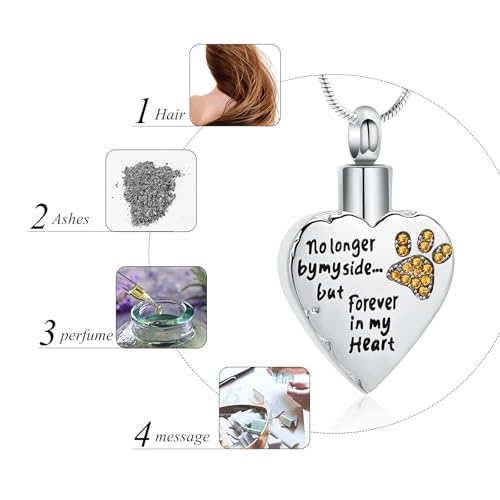 memorial jewelry No Longer by My Side,But Forever in My Heart Carved Locket Cremation Urn Necklace for Pet Dog Cats - color: Yellow