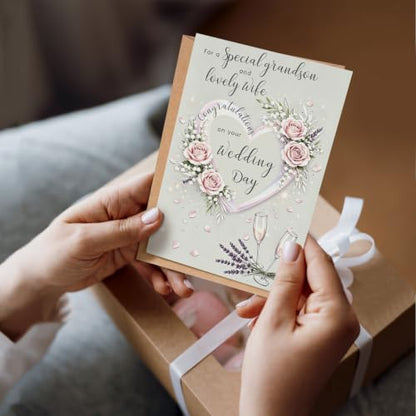 Wedding Card for Grandson and His Wife, Grandson Wedding Card from Grandparents, Floral Congratulations Cards for Newlyweds - color: Grandson and His Wife Wedding Day