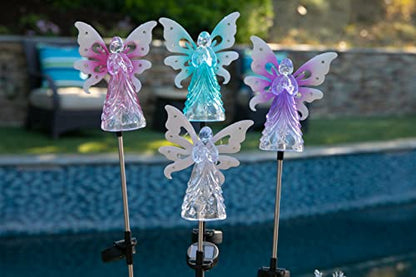 Exhart Garden Solar Lights, Decorative Angel Garden Stake, 13 LEDs, Cute Yard and Pathway Decor, Purple, 7 x 40 Inch