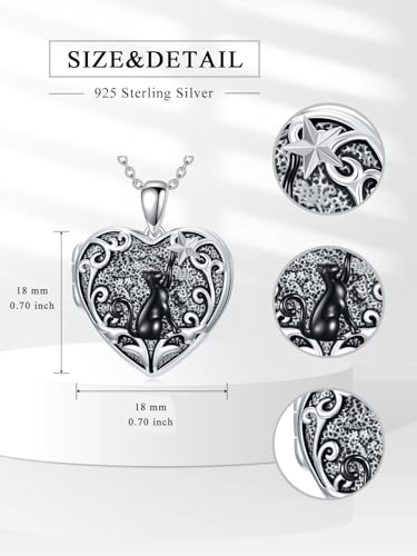 Personalized Heart Locket Necklace That Holds Pictures 925 Sterling Silver Custom Photo Lockets Necklaces Jewelry Gifts for Family Women Lover - color: Cat, style: Locket Only