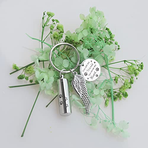 Cylinder Urn Keychain for Ashes Pet Cremation Keychain Dog Ash Necklace Cat Urn Necklace - color: Silver