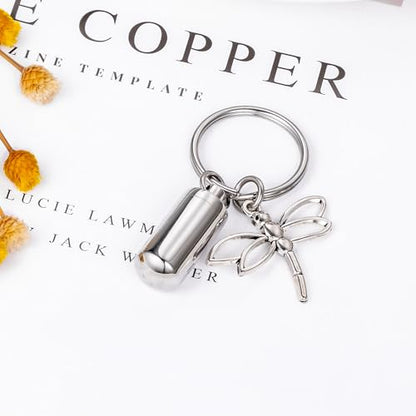 Gredstar Cremation Urn Keychain for Ashes, Cylinder Memorial Keepsake - color: Dragonfly