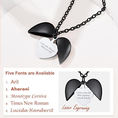 Custom4U Personalized Heart Locket Necklace with Pictures,Sunflower/Angel Wings/Heart Shaped Lockets Custom Photo,Gold/Rose Gold/White Lockets That Holds Picture,Customized Memorial Jewelry for Women - color: C-Angel Wings-Black(Locket + Photo + Engraving