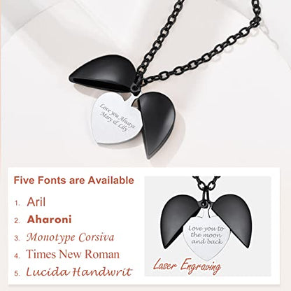 Custom4U Personalized Heart Locket Necklace with Pictures,Sunflower/Angel Wings/Heart Shaped Lockets Custom Photo,Gold/Rose Gold/White Lockets That Holds Picture,Customized Memorial Jewelry for Women - color: C-Angel Wings-Black(Locket + Photo + Engraving