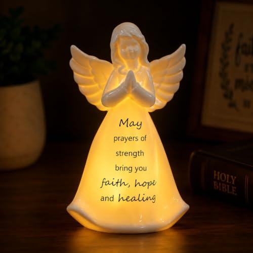 ADAVAS.Y&G Healing Angel Gifts for Women, Ceramic Angel Figurine with LED Light, Faith Hope Healing Keepsake, Sympathy Gifts, Get Well Soon Gifts, Thinking of You Gift, Praying Angel Statue, 7 Inch - color: White With Warm Led
