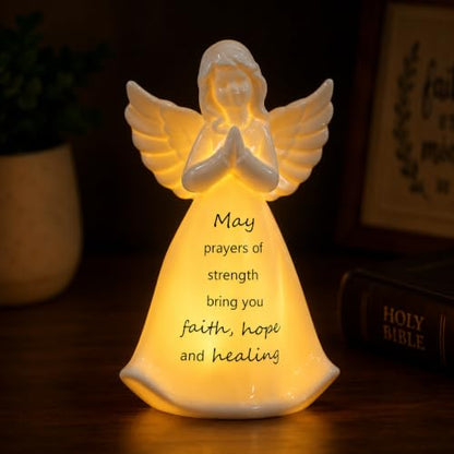 ADAVAS.Y&G Healing Angel Gifts for Women, Ceramic Angel Figurine with LED Light, Faith Hope Healing Keepsake, Sympathy Gifts, Get Well Soon Gifts, Thinking of You Gift, Praying Angel Statue, 7 Inch - color: White With Warm Led