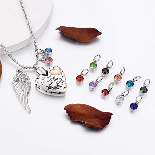 Dletay Heart Cremation Necklace for Ashes Cremation Jewelry with 12 Birthstones Urn Necklace for Ashes-Your Wings were Ready but My Heart was Not - style: Heart-engraving