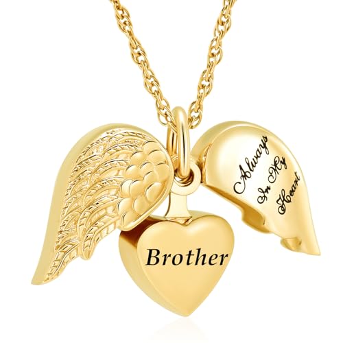 shajwo Cremation Jewelry Angel Wing Heart Urn Necklaces for Ashes Memorial Keepsake Pendant for Women Men - style: Open Style-Brother