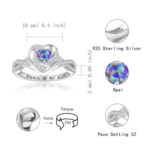 Sariel Heart Cremation Ring for Ashes - 925 Sterling Silver Opal Urn Keepake Rings Memorial Jewelry for Women - color: Purple