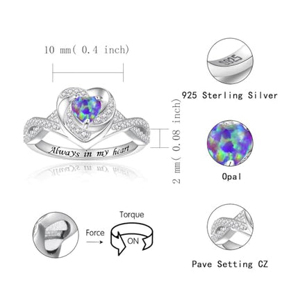 Sariel Heart Cremation Ring for Ashes - 925 Sterling Silver Opal Urn Keepake Rings Memorial Jewelry for Women - color: Purple