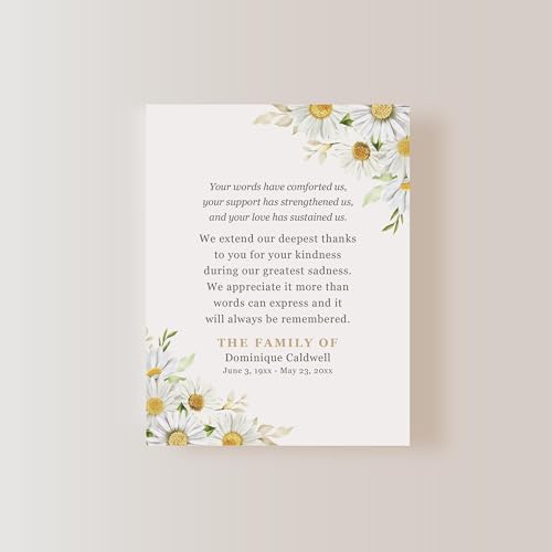 Daisies Funeral Thank You Cards | Sympathy Acknowledgement, Bereavement Notes, With Envelopes, 4.25x5.5" Flat Notecards