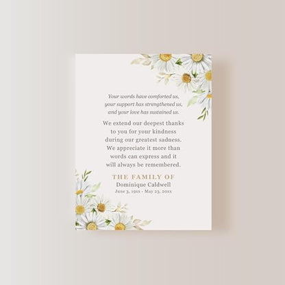 Daisies Funeral Thank You Cards | Sympathy Acknowledgement, Bereavement Notes, With Envelopes, 4.25x5.5" Flat Notecards