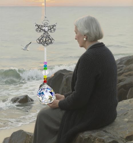 Memorial Crystal Suncatcher,Unique Sympathy Gifts for Loss of Loved One Crystal Sun Catcher,Rainbow Maker Bereavement Box for Loss of Mom Son Daughter Husband (Angel)