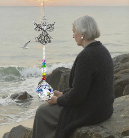 Memorial Crystal Suncatcher,Unique Sympathy Gifts for Loss of Loved One Crystal Sun Catcher,Rainbow Maker Bereavement Box for Loss of Mom Son Daughter Husband (Angel)