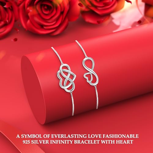 J.Fée Infinity Heart Bracelets for Women with 5A Cubic Zirconia, 925 Silver Bracelets for Women Adjustable Womens Bracelet Jewelry for Wife Girlfriend Her - color: Infinite Love#1