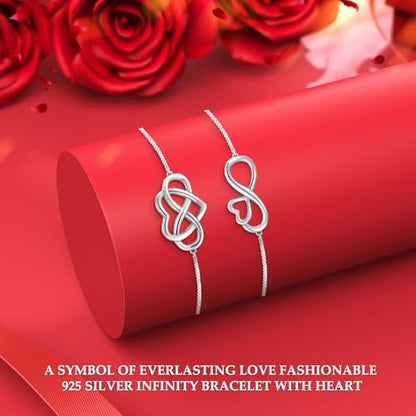 J.Fée Infinity Heart Bracelets for Women with 5A Cubic Zirconia, 925 Silver Bracelets for Women Adjustable Womens Bracelet Jewelry for Wife Girlfriend Her - color: Infinite Love#1