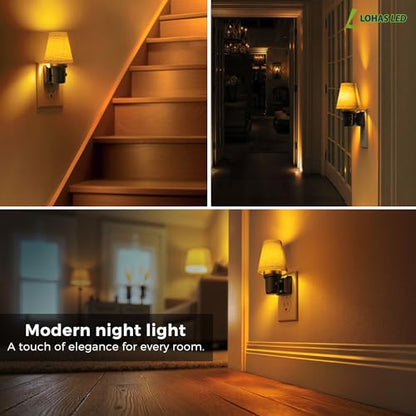 L LOHAS LED Night Lights Plug into Wall, Linen Fabric Night Light - color: Round Platform-Amber, size: 2 Pack