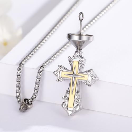 925 Sterling Silver Celtic Cross Urn Necklace for Ashes | Memorial Keepsake Cremation Catholic Jewelry for Men Women - color: Silver-M