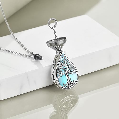 URONE Urn Necklaces for Ashes 925 Sterling Silver Abalone Shell Tree of Life Cremation Jewelry for Ashes Memory Jewelry for Women Men - style: moonstone tree
