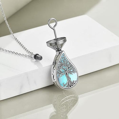 URONE Urn Necklaces for Ashes 925 Sterling Silver Abalone Shell Tree of Life Cremation Jewelry for Ashes Memory Jewelry for Women Men - style: moonstone tree
