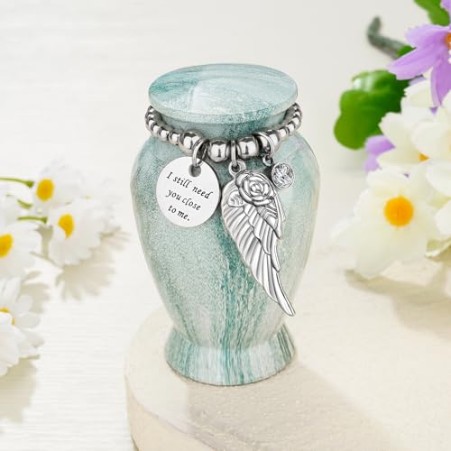 SOITIS Customized Small Urns for Human Ashes Keepsake, 2.83 Inches Urn for Women Men, Engraving Aluminum Cremation Urns for Human Ashes-Lake Green with Wing Urn - color: Custom-green a