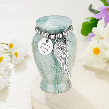 SOITIS Customized Small Urns for Human Ashes Keepsake, 2.83 Inches Urn for Women Men, Engraving Aluminum Cremation Urns for Human Ashes-Lake Green with Wing Urn - color: Custom-green a