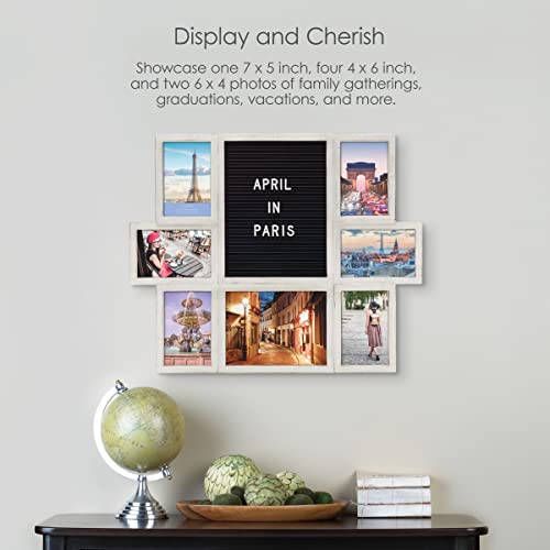 MELANNCO Customizable Letterboard 7-Opening Photo Collage, 22 x 18 inch, Distressed White - color: Distressed White, size: 22x18 - 7 Opening