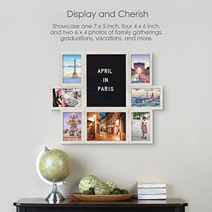 MELANNCO Customizable Letterboard 7-Opening Photo Collage, 22 x 18 inch, Distressed White - color: Distressed White, size: 22x18 - 7 Opening